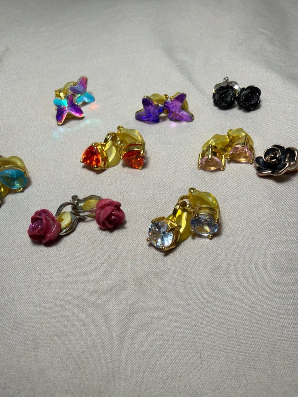 Assorted Colorful Flower, butterfly & Crystal Clip on Earrings - Multicolor